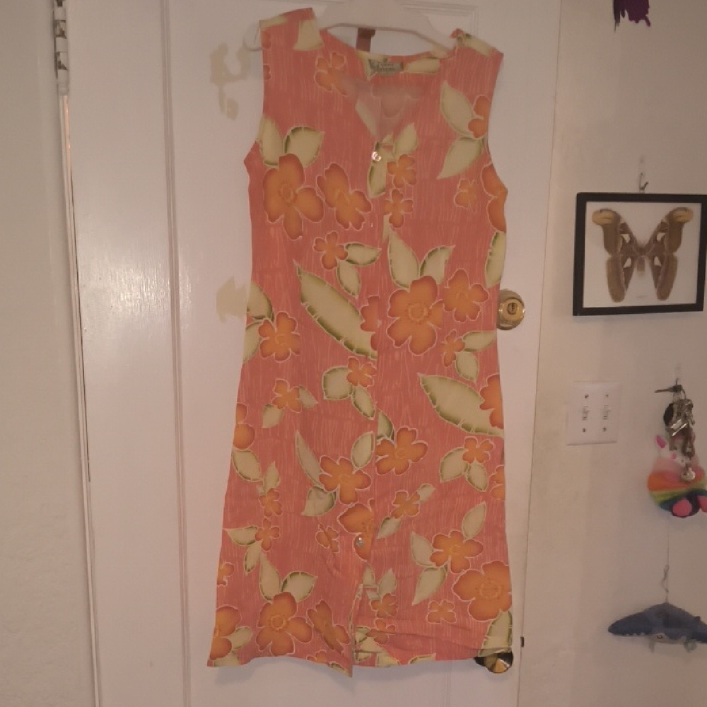 Tommy Bahama | Coral and Green Floral Midi Dress